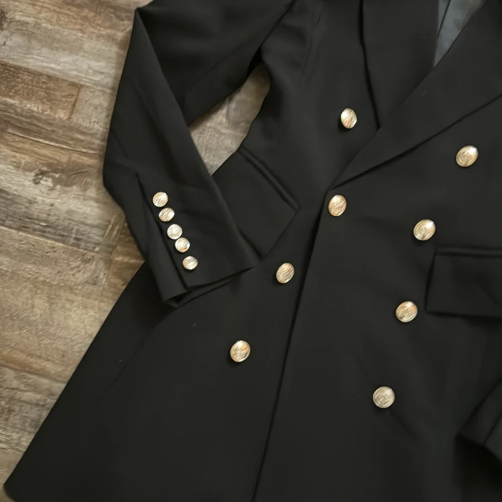 NWOT Lulus XS Captain Blog Black Double Breasted Coat - Picture 4 of 5